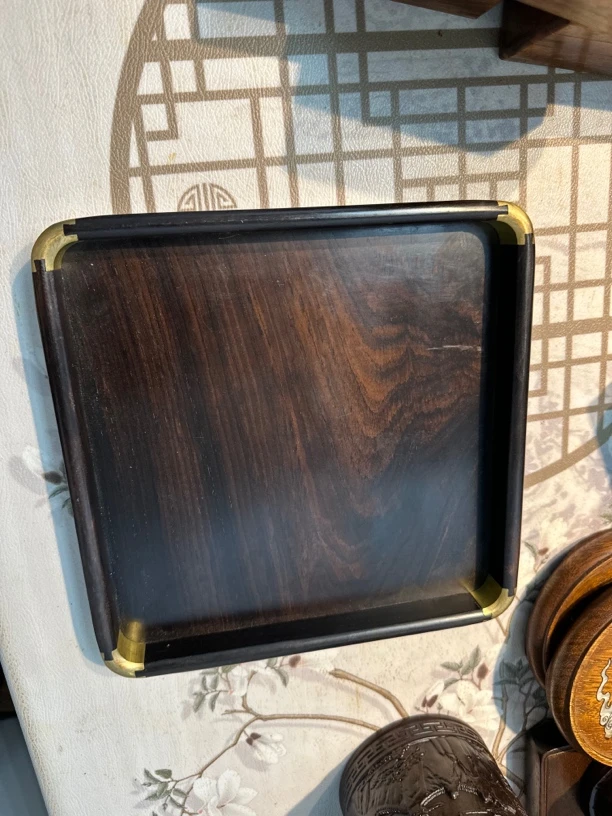 紫光檀铜包角方形茶盘