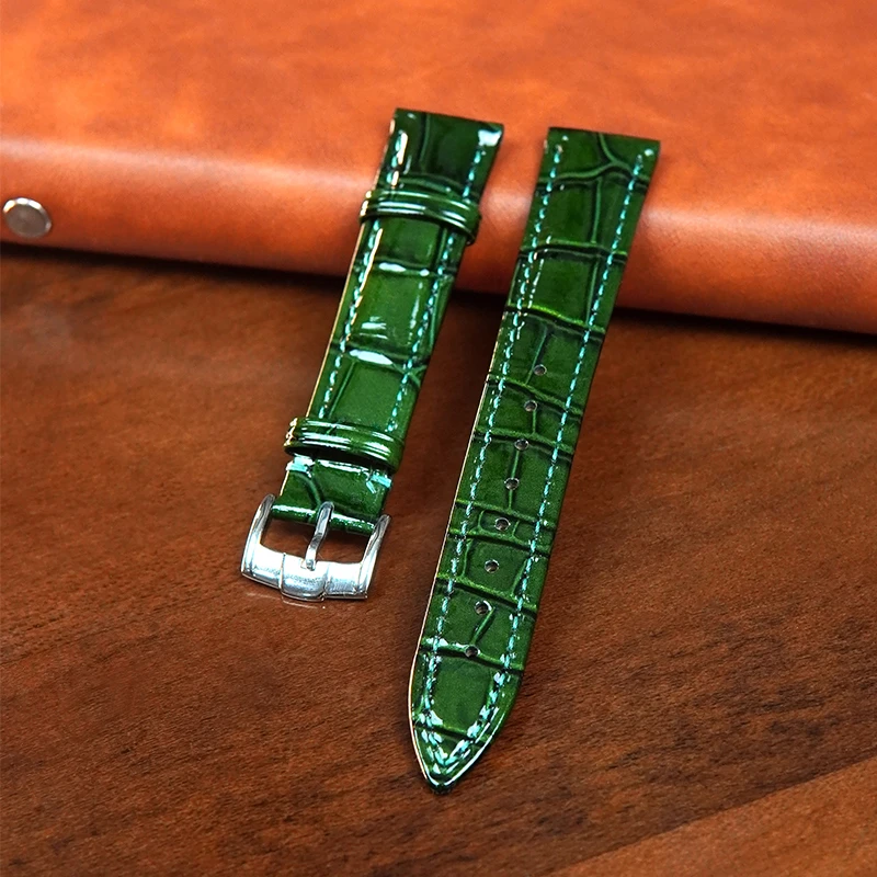 琅琨6106真皮表带高光泽防水防汗精品双面头层牛皮蝴蝶扣针扣款