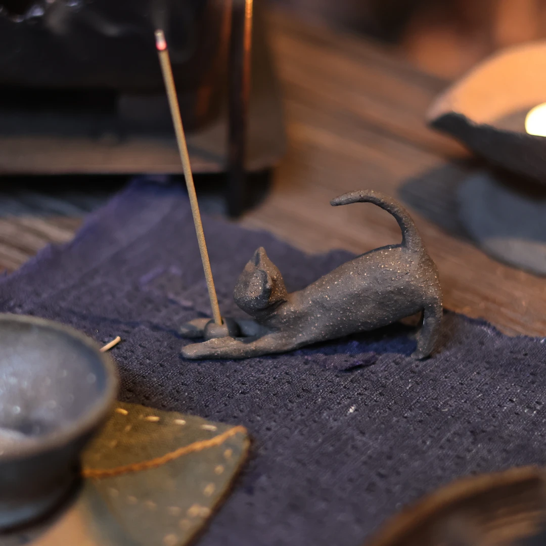 【柿间浅憩】半日闲系列*全手工*紫砂*小猫香插*茶周边