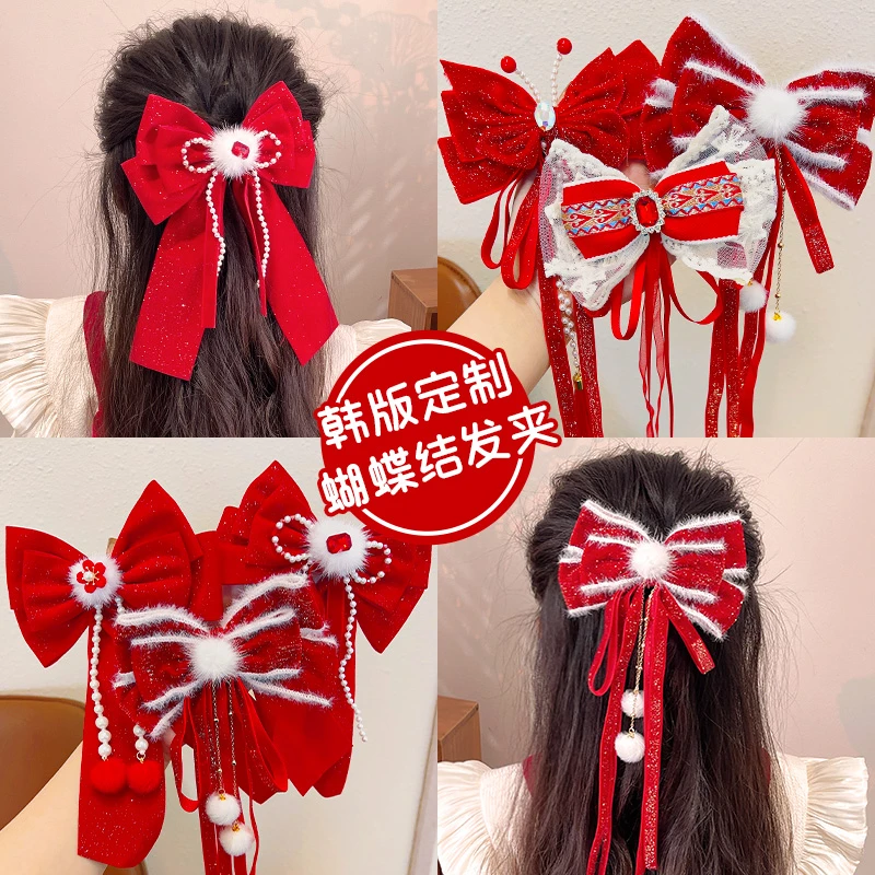 【儿童】新年头饰儿童网红韩版高定蝴蝶结发夹2024新款女童红色发夹