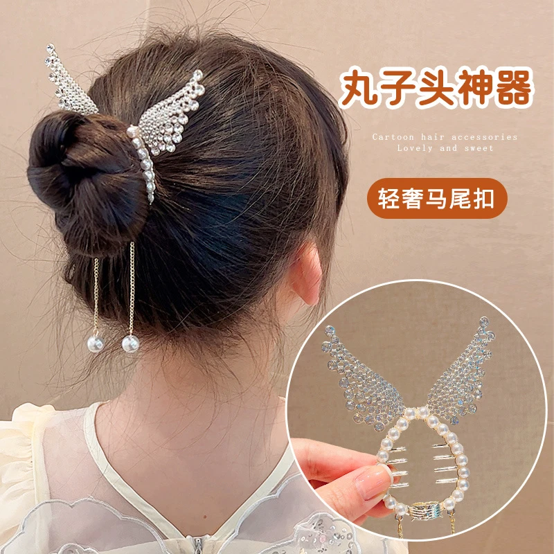 儿童韩版发饰女童古风蝴蝶简约流苏马尾扣轻奢流苏女该丸子头神器