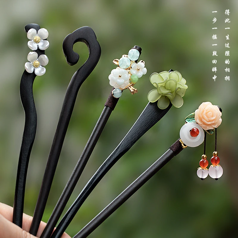 古风发簪流苏步摇木簪子女仿黑檀木头饰盘发汉服配饰古装发钗挽发