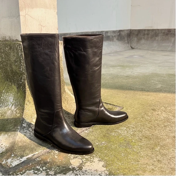 【胡小小】马皮/猪皮/牛皮/2厘米 百搭酷飒平底机车靴不过膝骑士靴