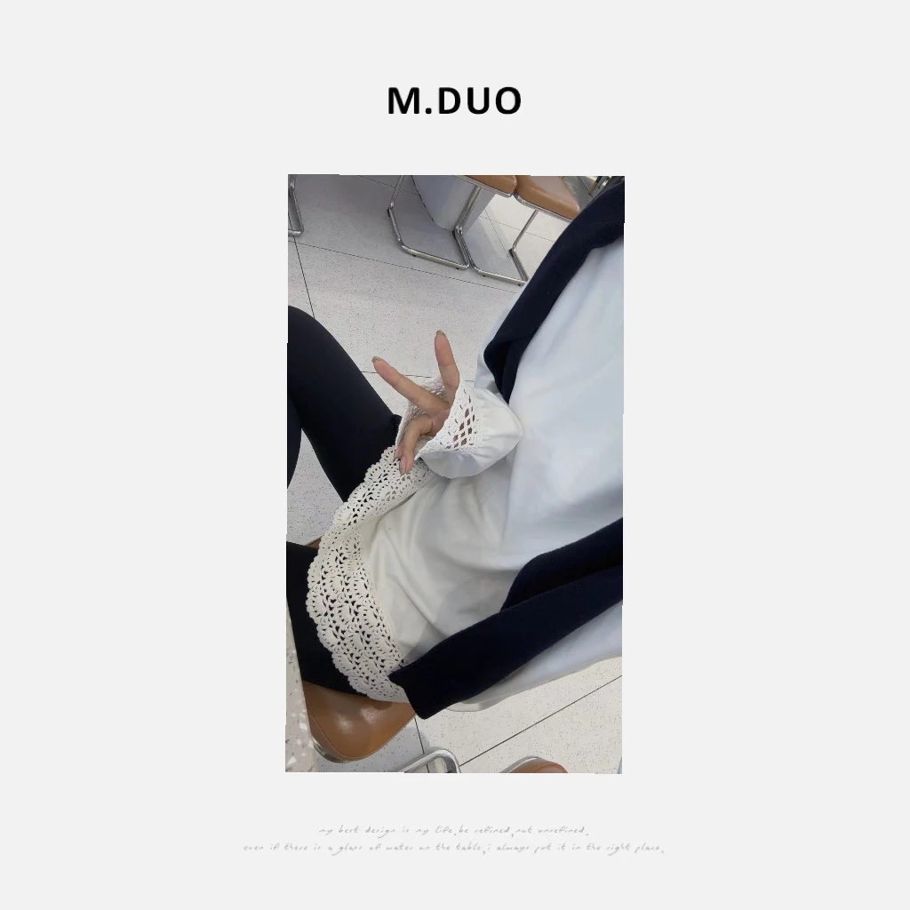 M.DUO 休闲经典蕾丝时尚秋冬百搭设计师爆款雅丹风T恤上衣2156