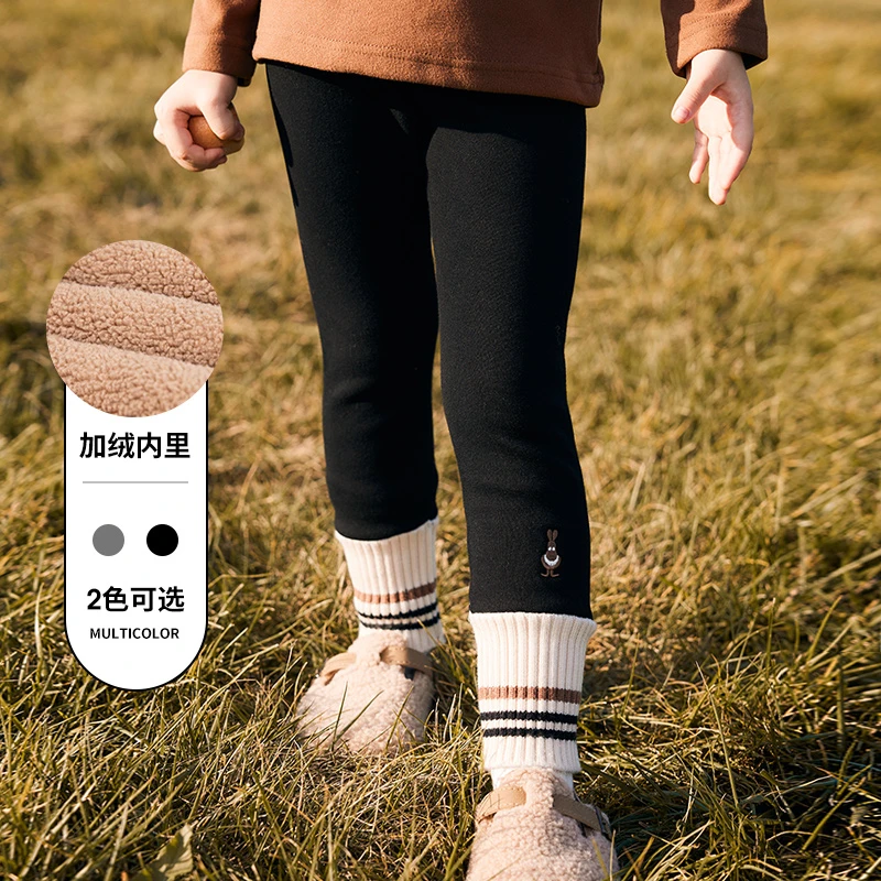 女童加绒加厚打底裤秋冬季薄绒连裤袜外穿女宝宝秋装一体绒保暖裤