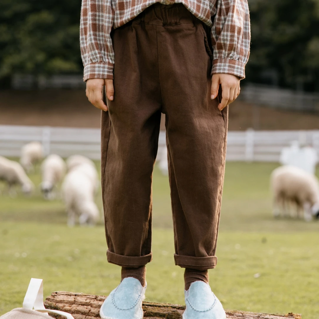 儿童裤子2023年新款女童高腰宽松纯色春秋宝宝文艺休闲裤