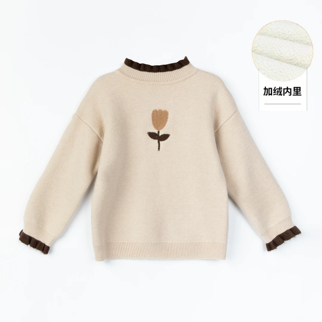 女童半高领秋冬加绒毛衣新款儿童装学院风针织衫外套加厚上衣