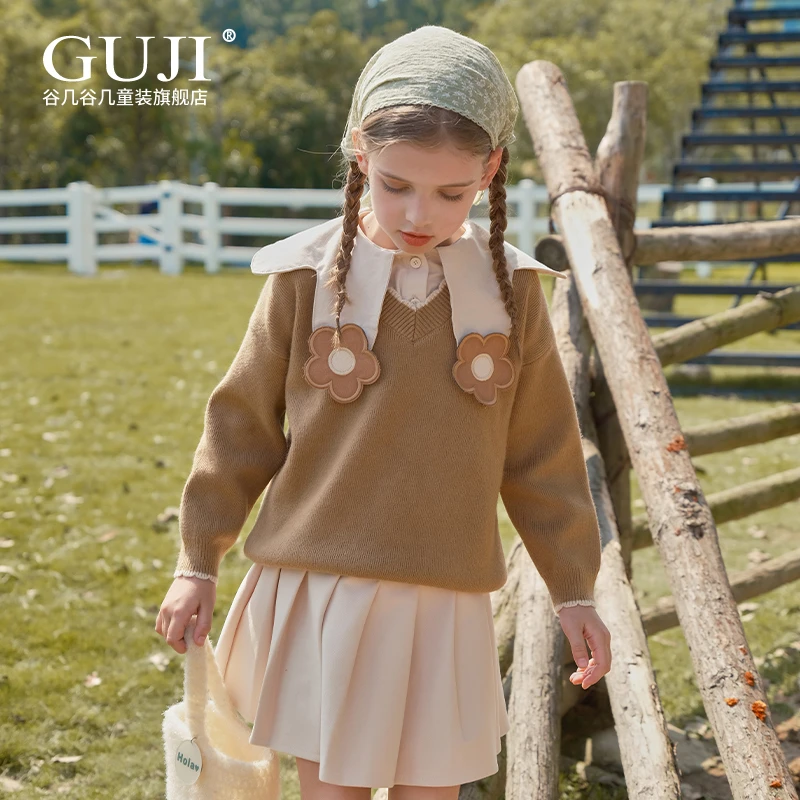 女童毛衣外套秋冬款2023新款洋气时髦秋季儿童套头针织衫打底上衣