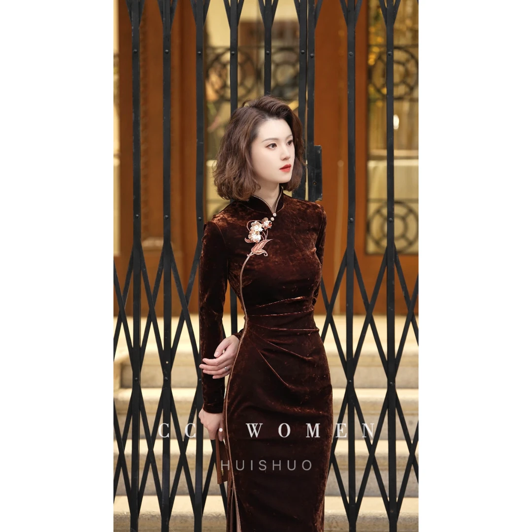 彩彩家【无妄之花】原创冬款显瘦气质国风长收腰修身复古改良旗袍