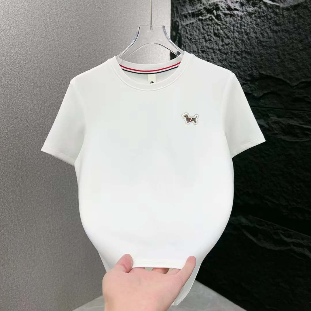 秋冬季简约时尚百搭轻奢重工烫钻字母潮牌男士加厚短袖潮流99977