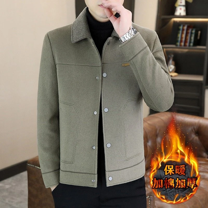 呢子男外套保暖冬季套男士时尚休闲百搭翻领加棉加厚商务帅气毛呢