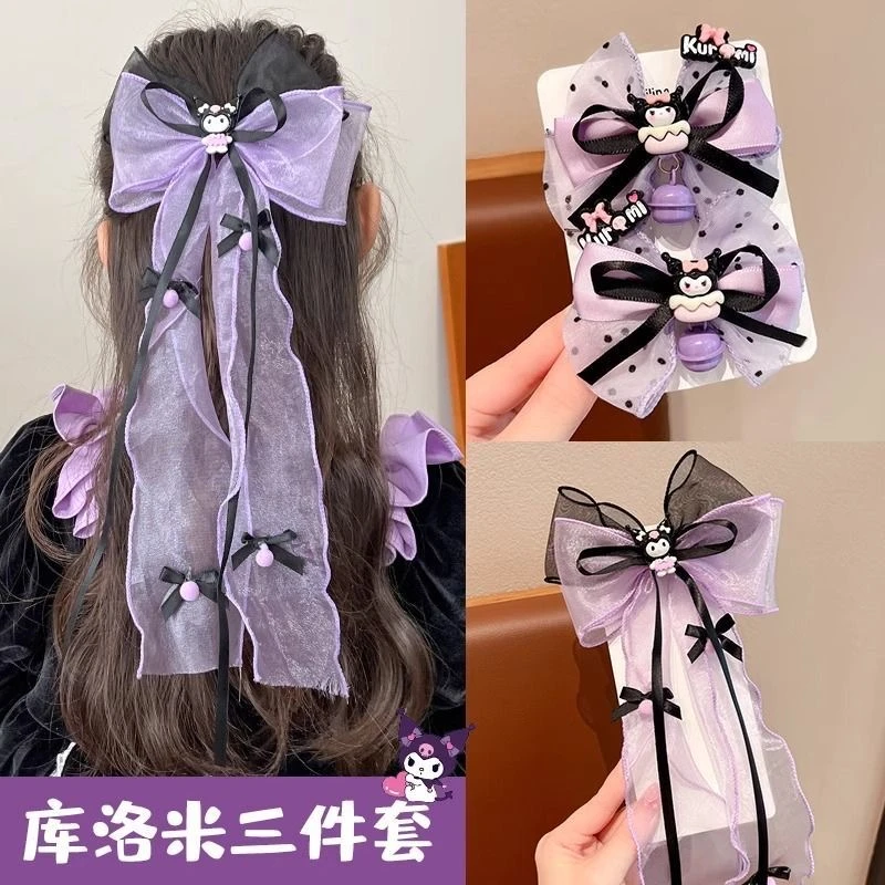 宝宝发饰2024新款儿童库洛米蝴蝶结发夹可爱卡通飘带发卡女童头饰