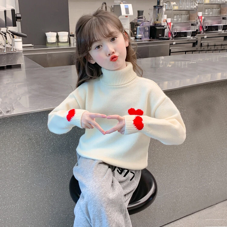 女童针织衫高领儿童秋冬洋气女孩韩版套头宝宝大童加绒加厚毛衣
