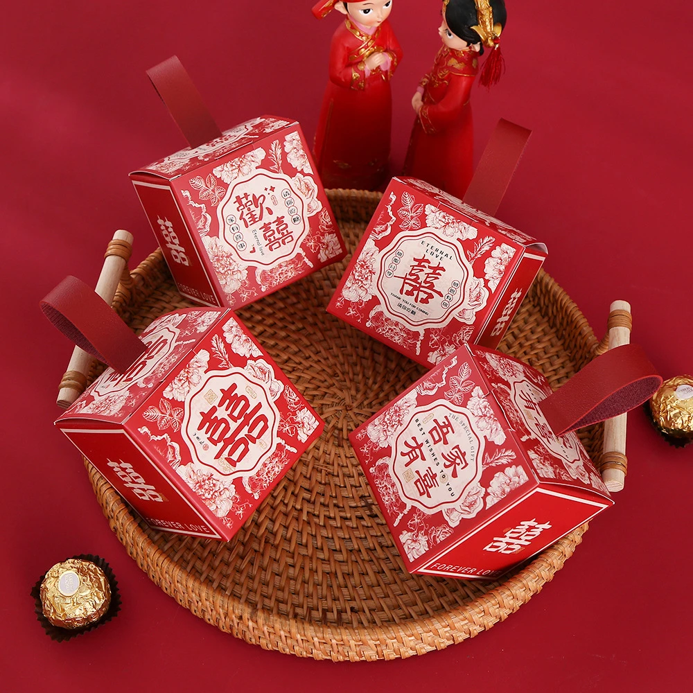 手提中式结婚喜糖盒伴手礼婚礼手提喜糖袋袋回礼糖果盒子空盒子