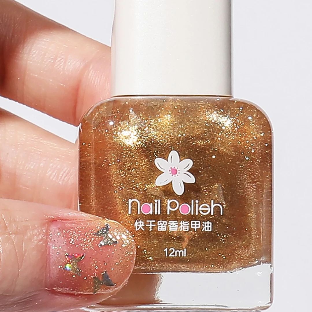 新款微胶留香快干显白免烤油性不可撕拉指甲油流行色~06灵动星光