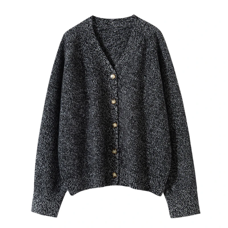 慵懒风花纱开衫女冬重磅100羊毛V领三股加厚韩版显瘦气质羊毛外套