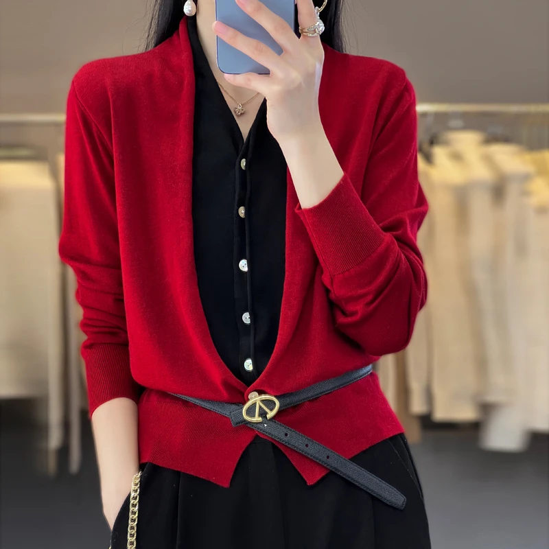 春季新款针织衫假两件外套设计感小众针织上衣