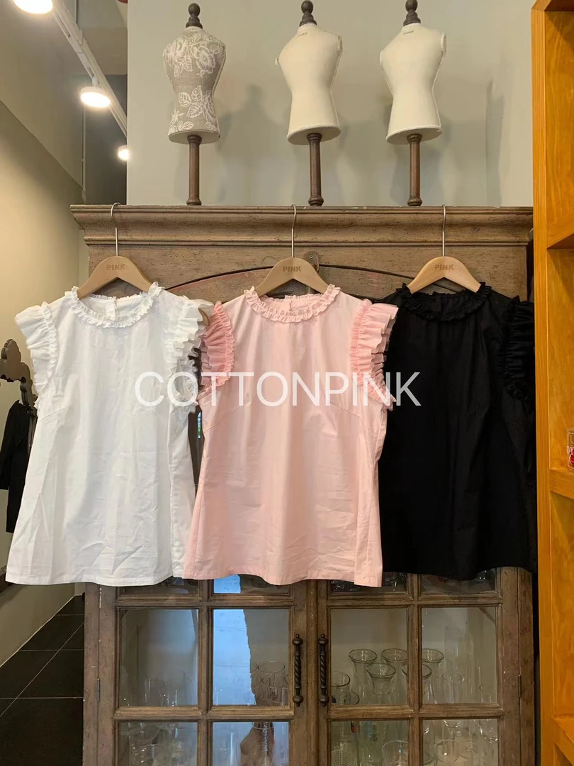 COTTONPINK女装设计师款高级洋气时尚花边袖上衣