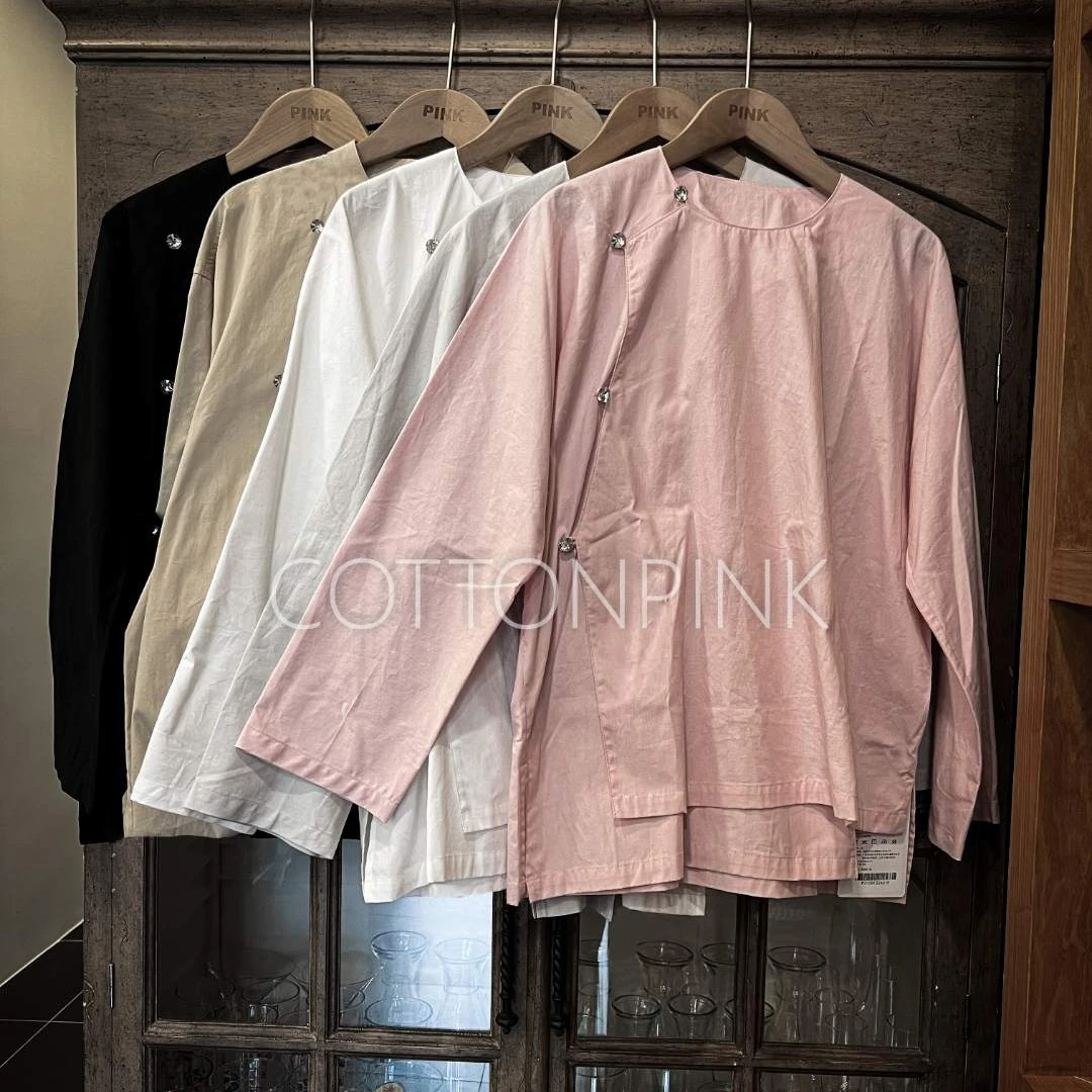 COTTONPINK女装长袖衬衣短款时尚休闲百搭宽松纯色上衣女