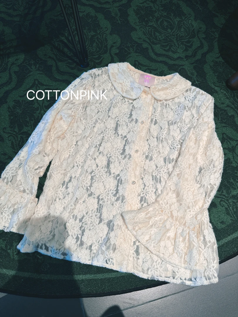 COTTONPINK女装设计师款镂空蕾丝文艺减龄上衣女