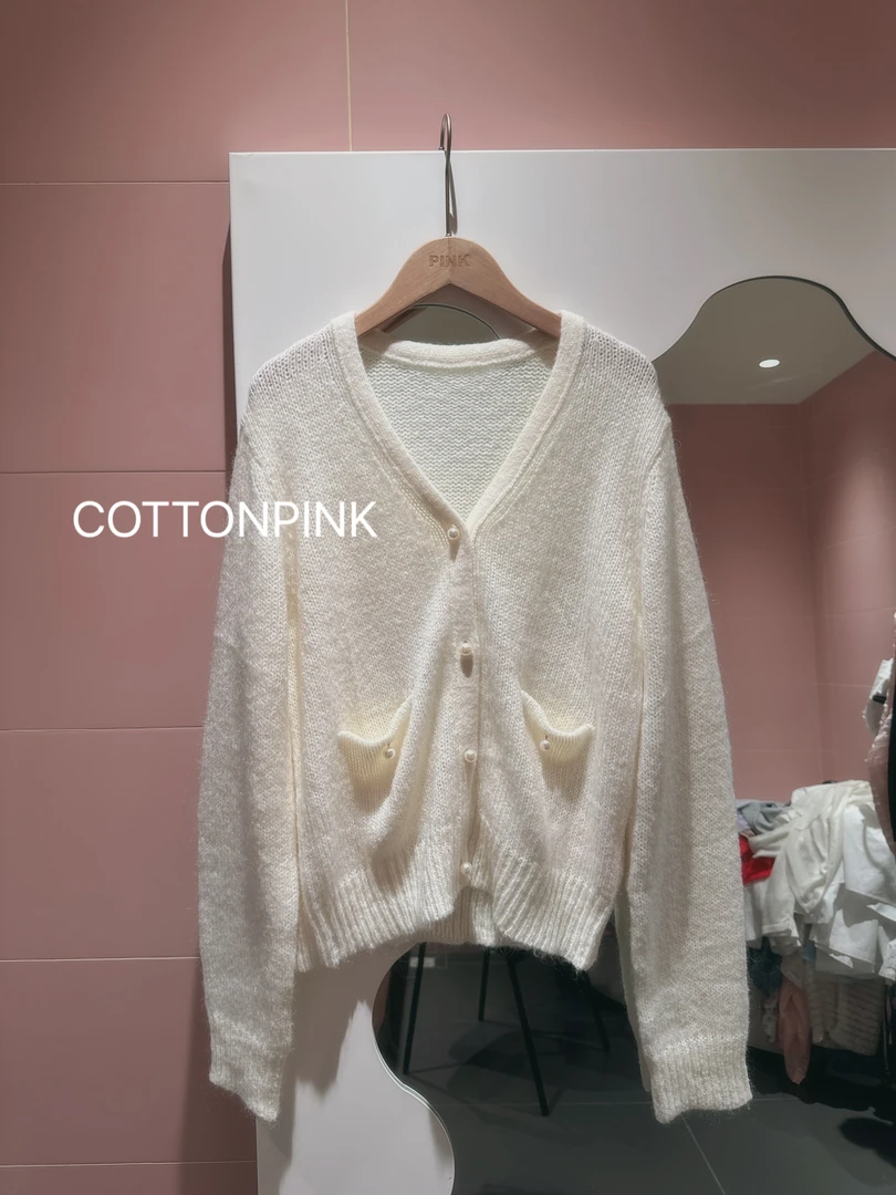 COTTONPINK女装设计师款小众时尚V领开衫毛衣外套女
