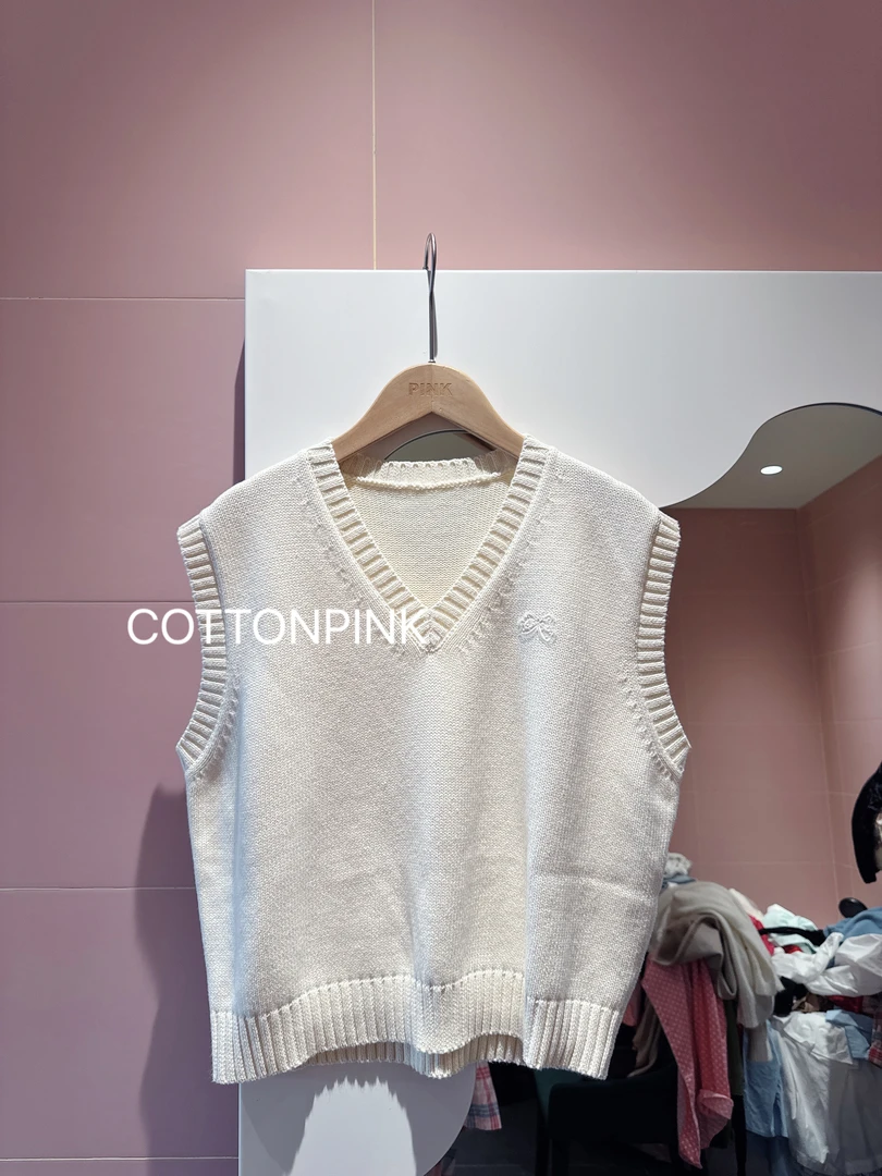 COTTONPINK女装设计师款毛衣背心时尚百搭V领坎肩女