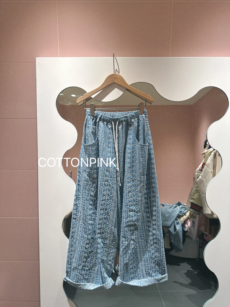 COTTONPINK女装设计师款重工刺绣松紧腰时尚长裤女