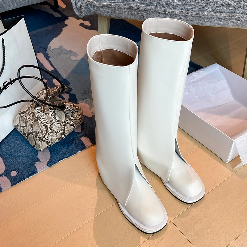 手工真皮明星同款辣妹时尚百搭库管靴厚底4公分