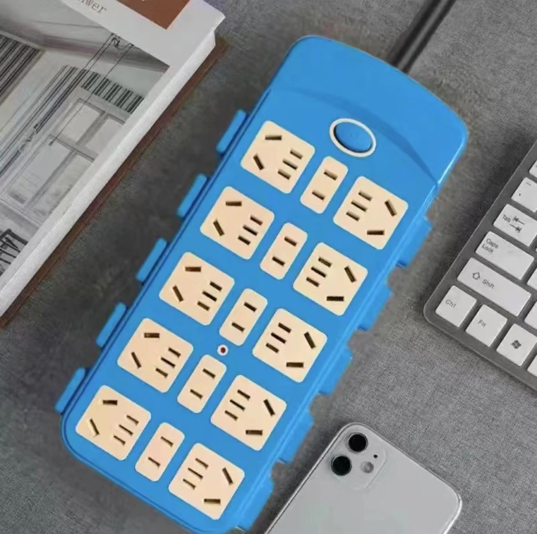 蓝白色有线80孔插座带1.7米两芯线排插多孔位迷你简约通用型