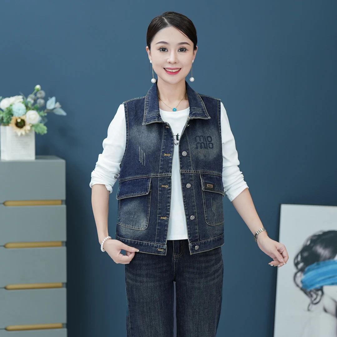 【字母印花马甲】春季新款简约慵懒松弛水洗软牛仔马夹复古马甲外套