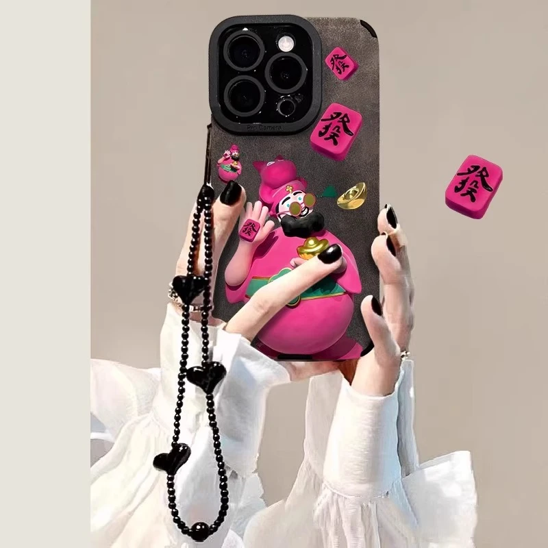 发财财神爷适用苹果17promax手机壳新年iPhone16pro保护壳带手链