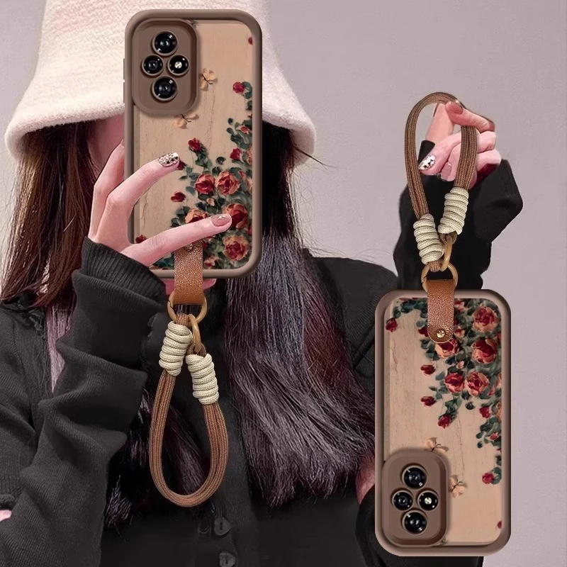 油画玫瑰适用华为荣耀200Pro手机壳复古magic7pro硅胶全包带挂绳