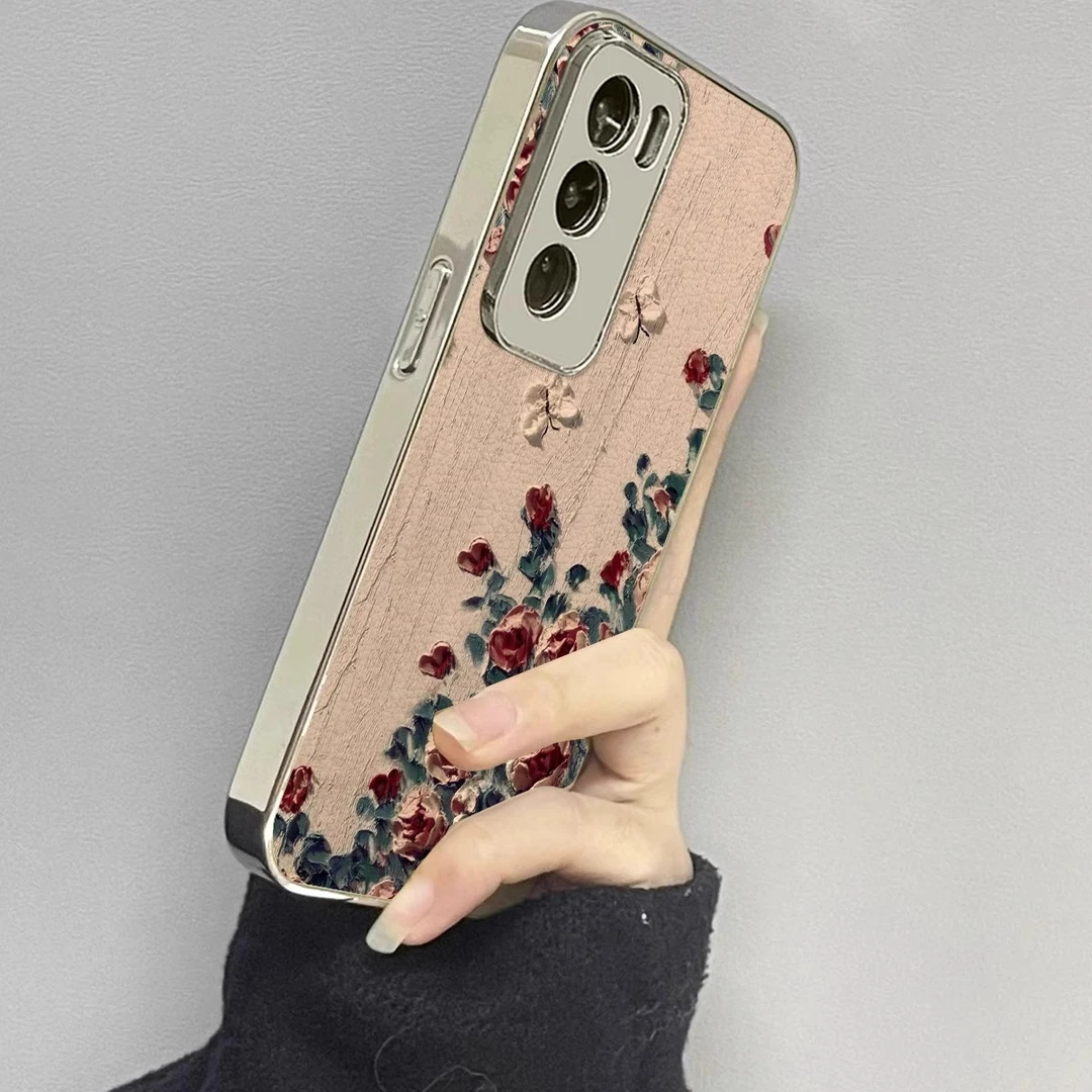 油画玫瑰适用opporeno13pro手机壳复古reno12pro轻奢保护壳reno11