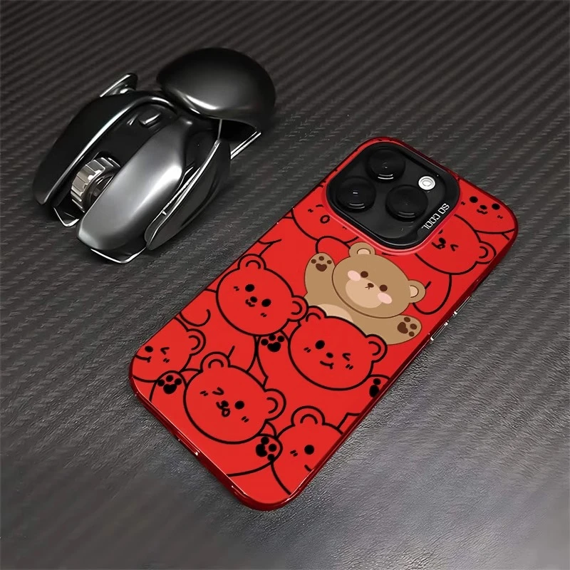 可爱小熊适用苹果16promax手机壳卡通iPhone15pro保护套14p中国红