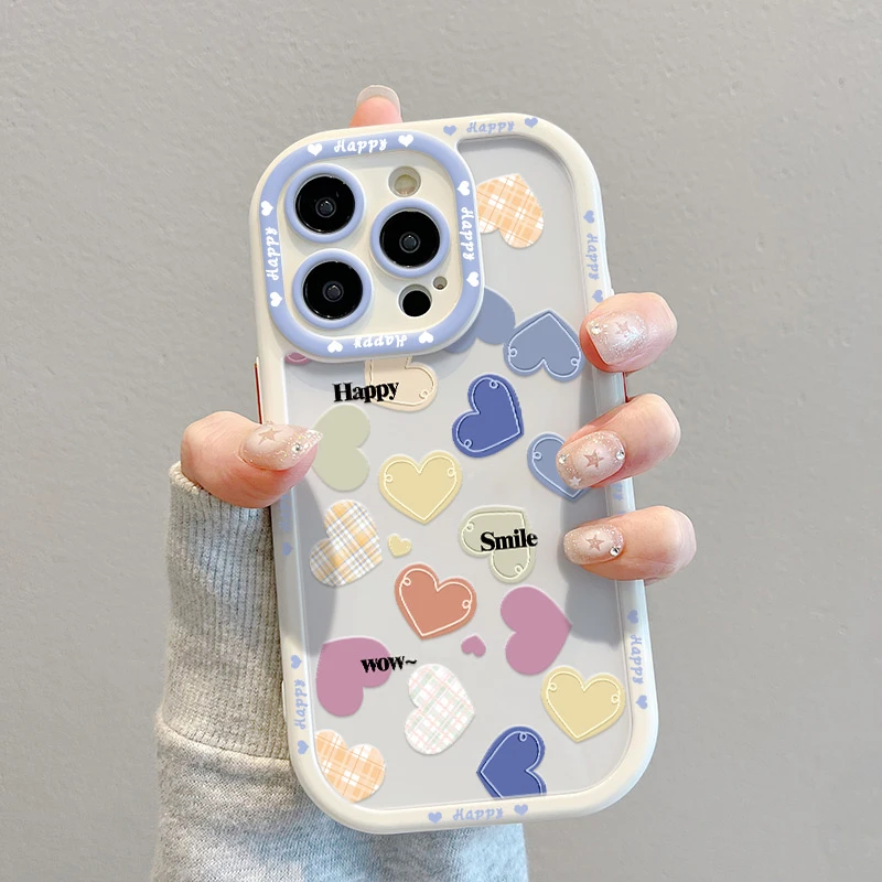 适用苹果16promax手机壳满屏爱心iPhone 17保护套15promax奶油壳