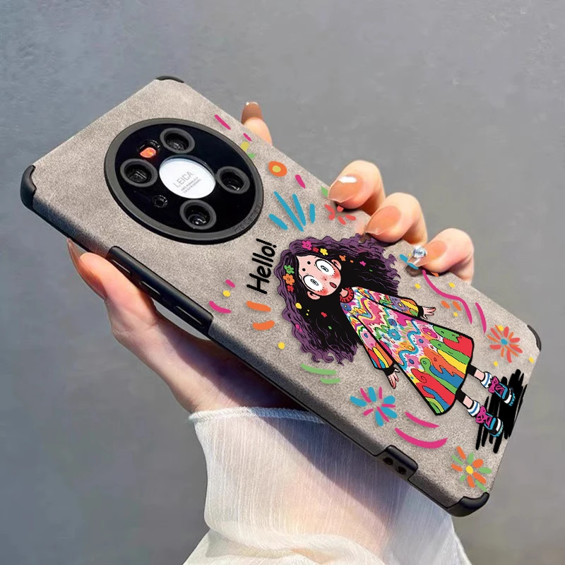 卷发女孩适用华为mate80promax手机壳翻毛皮mate70女神软潮保护套