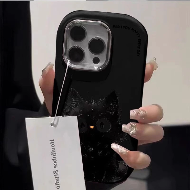 适用苹果17promax手机壳瞪眼猫咪16pro多巴胺情侣iphone17保护壳
