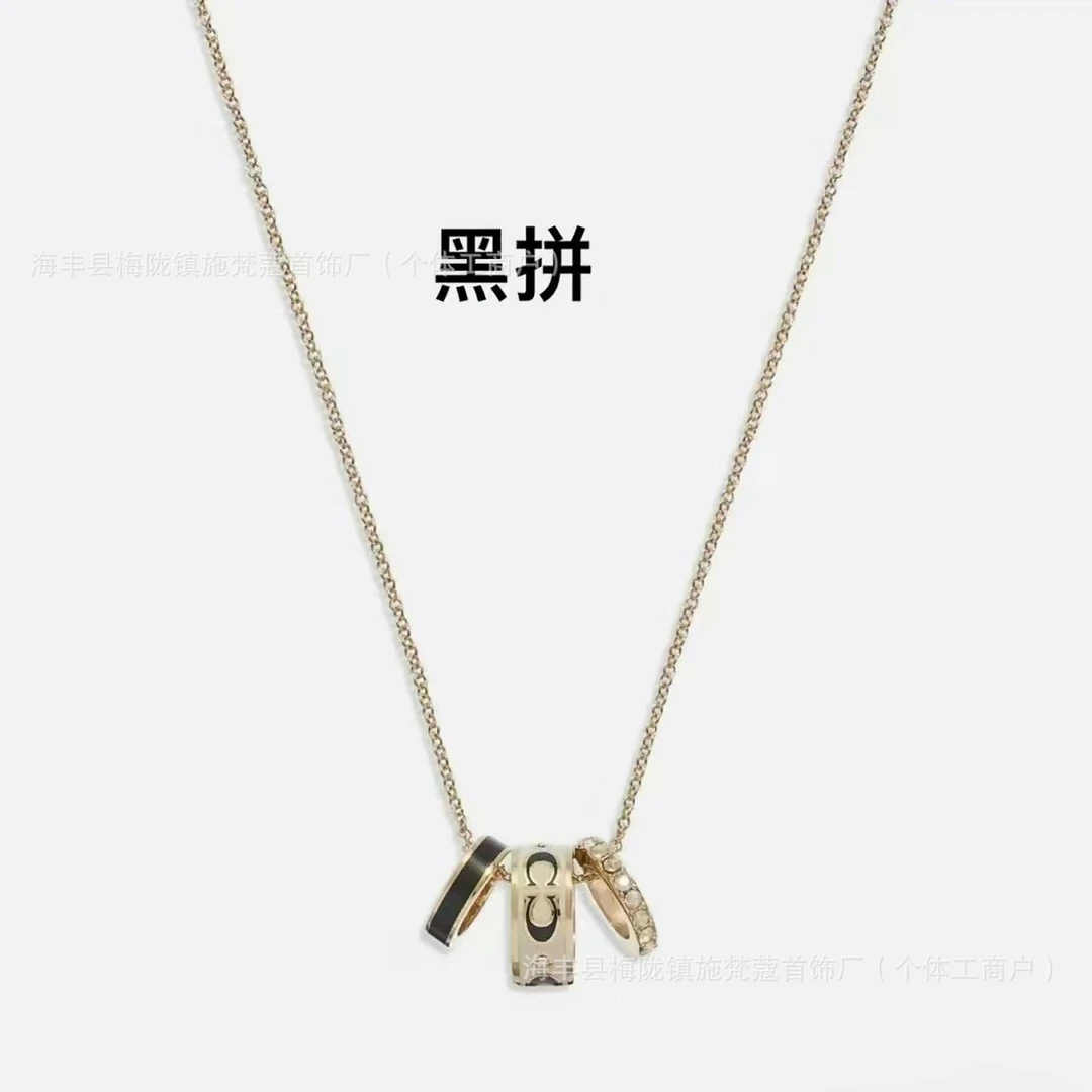 铜珐琅项链 锁骨链漂亮COA蔻家爆款奥莱女士经典标志珐琅三环项链