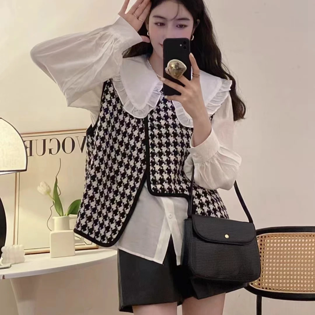 千鸟格马甲秋季显瘦百搭