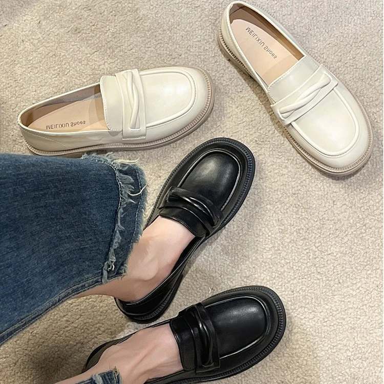 小皮鞋女厚底乐福鞋2023年新款复古英伦风一脚蹬日系jk单鞋百搭