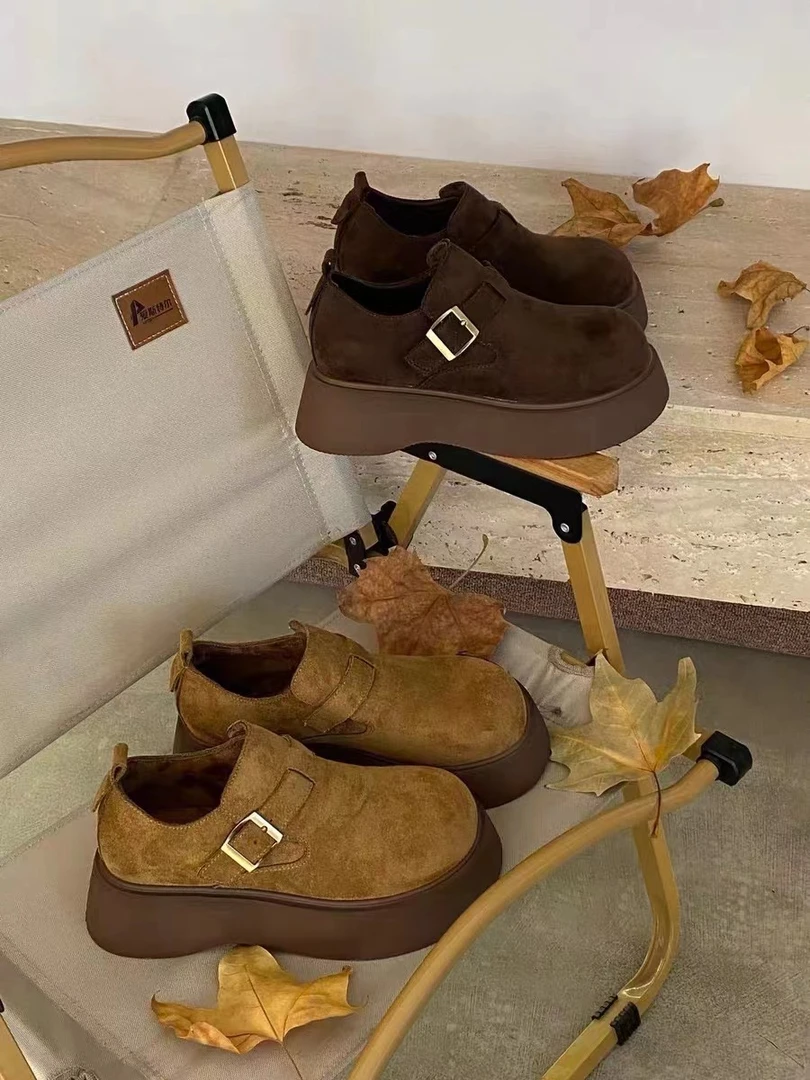 勃肯鞋女乐福鞋复古磨砂一脚蹬2024冬季新款加绒百搭时尚懒人鞋