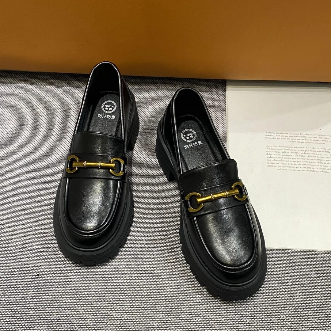 乐福鞋女厚底增高新款秋冬百搭哑光小皮鞋黑色英伦风乐福春秋鞋子