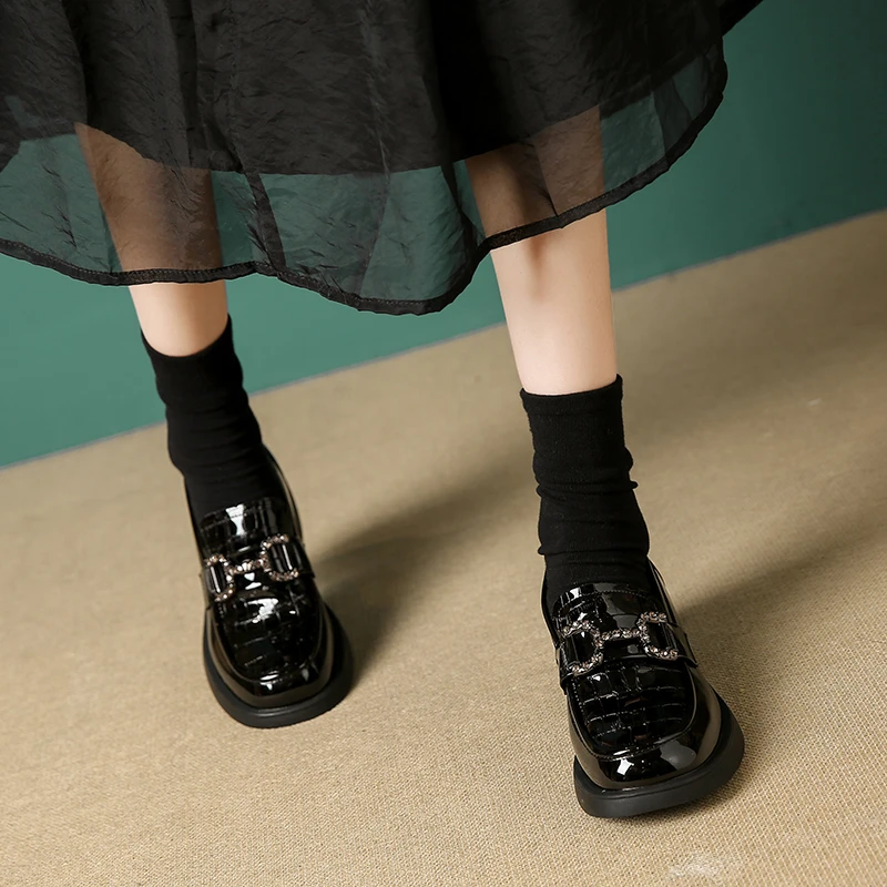 达莎琦软皮厚底乐福鞋女2024春季英伦风时尚一脚蹬平底女单鞋6122