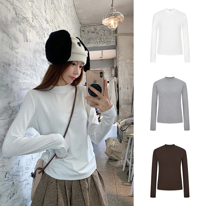 Moses Queen/魔西女王正肩立领打底衫长袖T恤女内搭磨毛加绒上衣