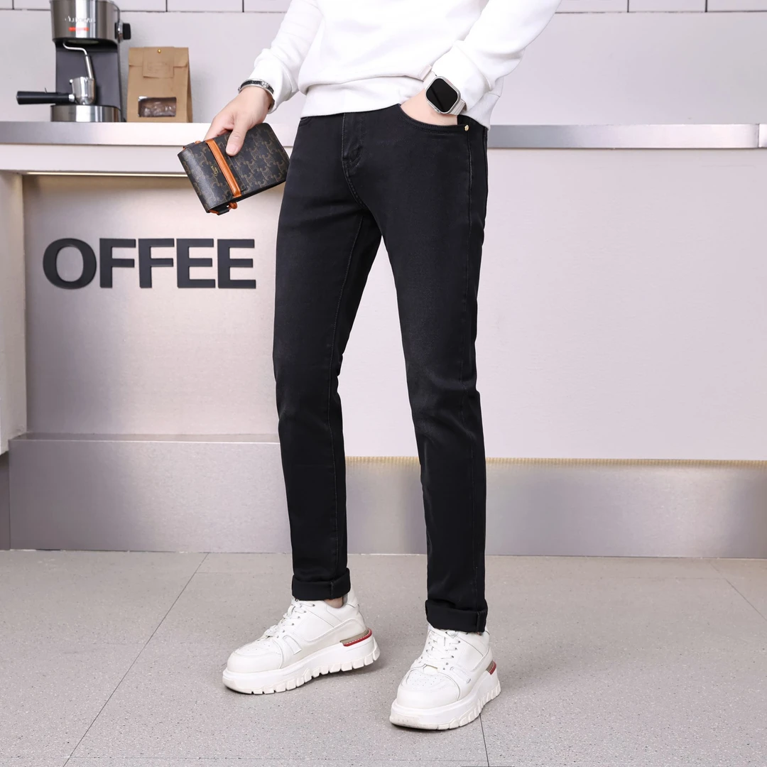 【1轻奢欧货】秋冬高端时尚潮流修身直筒弹力男士黑色牛仔裤