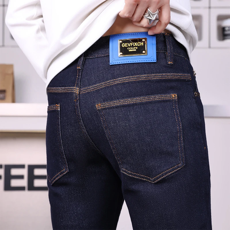 【2轻奢欧货】高端时尚潮流修身小直筒弹力百搭男士牛仔裤