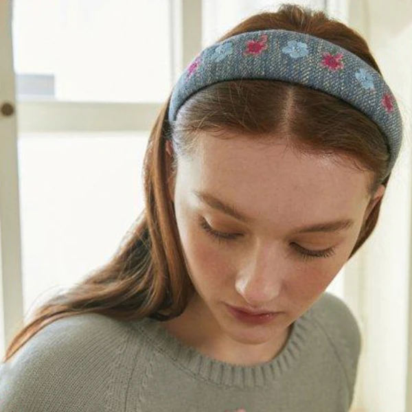 【工厂直销】蓝色甜美花朵刺绣 舒适百搭发箍
