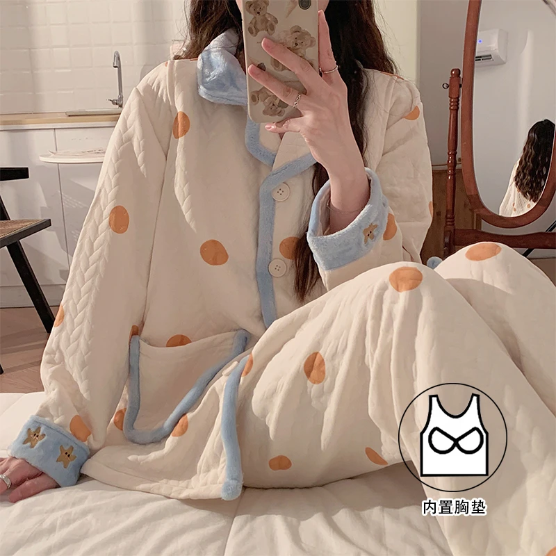 【带胸垫】秋冬空气棉孕妇哺乳孕妇睡衣月子服产妇产后夹棉层家居服