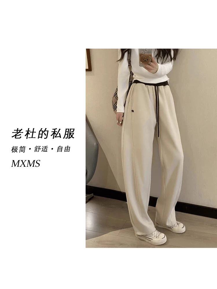 （美熙美树）K1789-“拼色腰口”休闲运动垂坠感拼接加绒阔腿裤