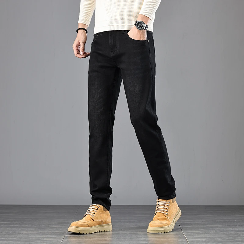 黑色牛仔裤男士秋冬新款弹力修身小直筒冬季轻商务休闲时尚百搭